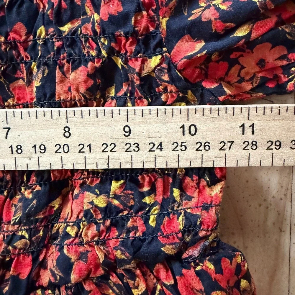 Gap Kids Girls Black Orange Fall Floral Puff Sleeve Smocked Babydoll Dress Sz 5T